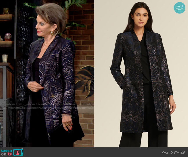 DKNY Faux Leather Feather Print Duster worn by Gloria Abbott Bardwell (Judith Chapman) on The Young & the Restless