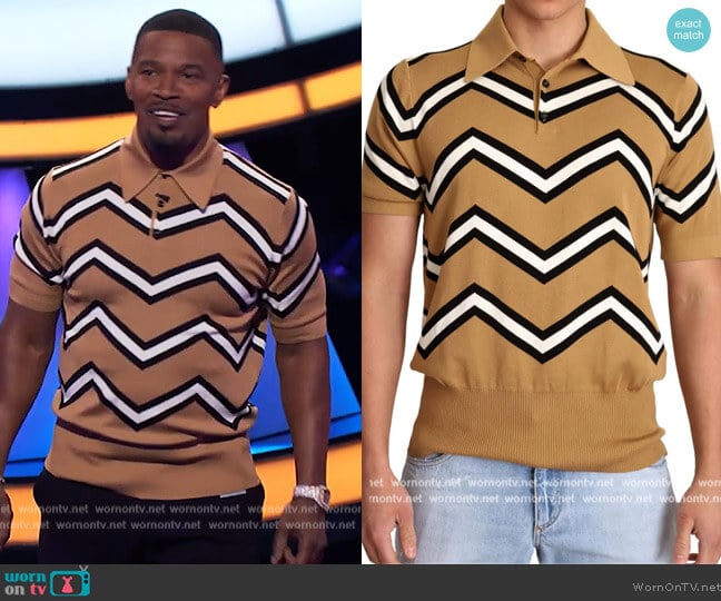 Beige Silk Short Sleeve Polo Top T-shirt by Dolce & Gabbana worn by Jamie Foxx on Beat Shazam