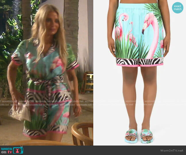 Flamingo Print Pyjama Shorts by Dolce & Gabbana worn by Dorit Kemsley on The Real Housewives of Beverly Hills