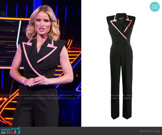 Contrasting Trim Double-Breasted Jumpsuit by Doloce & Gabbana worn by Sara Haines on The Chase