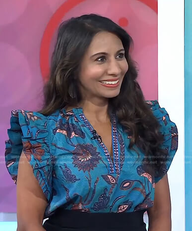 Dr. Taz Bhatia’s blue floral ruffle top on Today