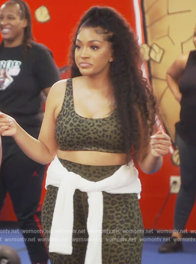 Drew's green leopard print leggings and sports bra on The Real Housewives of Atlanta