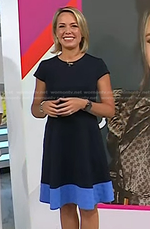 Dylan’s blue colorblock fit and flare dress on Today