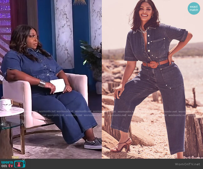 Denim Wide Leg Jumpsuit by Eloquii worn by Loni Love  on The Real