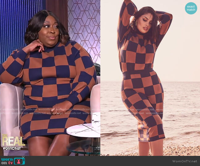 Intarsia Checkerboard Sweater and Skirt by Eloquii worn by Loni Love  on The Real