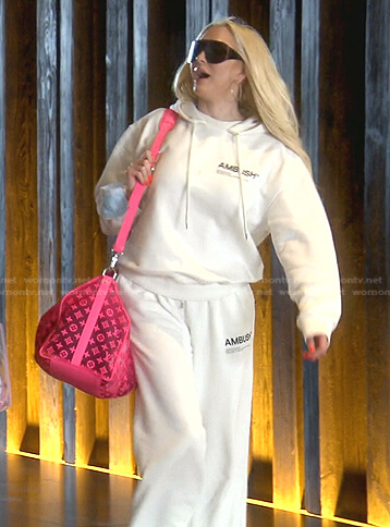 Erika's white hoodie and sweat pants on The Real Housewives of Beverly Hills