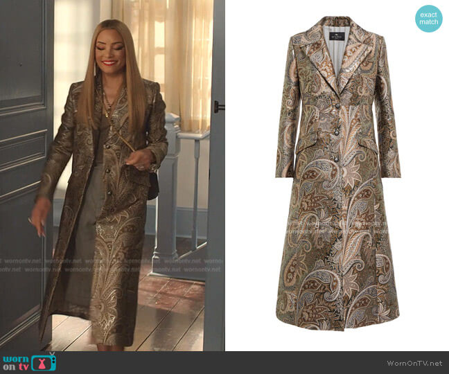 Paisley Jacquard Coat by Etro worn by Dominique Deveraux (Michael Michele) on Dynasty