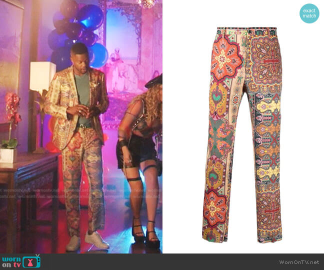 Paisley Print Linen Trousers by Etro worn by Jeff Colby (Sam Adegoke) on Dynasty