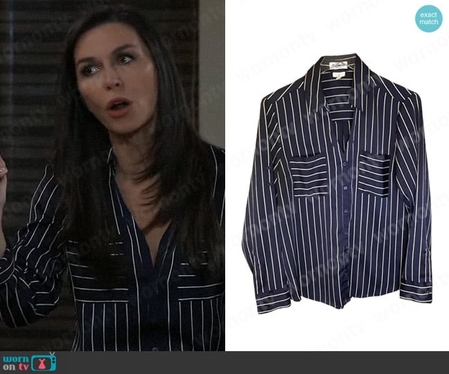 Express Portofino Stripe Shirt worn by Anna Devane (Finola Hughes) on General Hospital