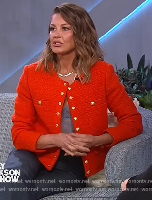 Faith Hill’s red tweed jacket and loafers on The Kelly Clarkson Show