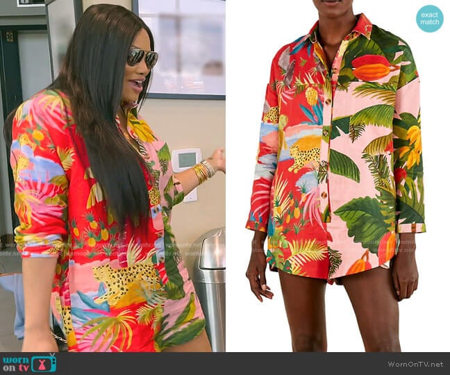 Mixed Prints Romper by Farm Rio worn by Garcelle Beauvais on The Real Housewives of Beverly Hills