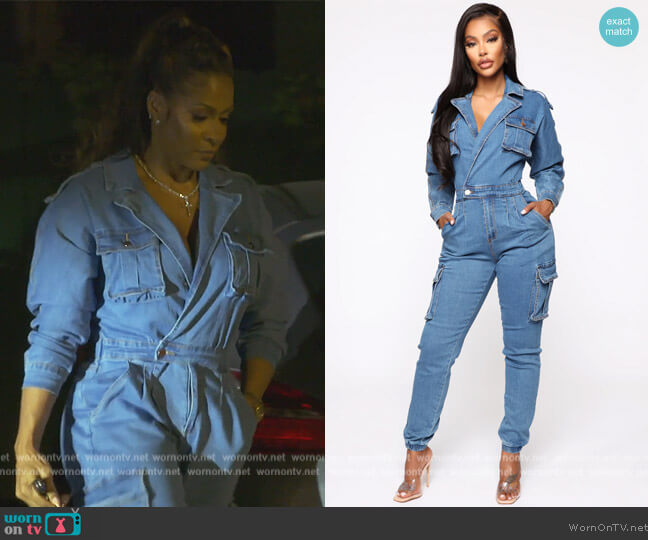 Not Worried About That Cargo Jumpsuit Fashion Nova worn by Sheree Whitefield  on The Real Housewives of Atlanta
