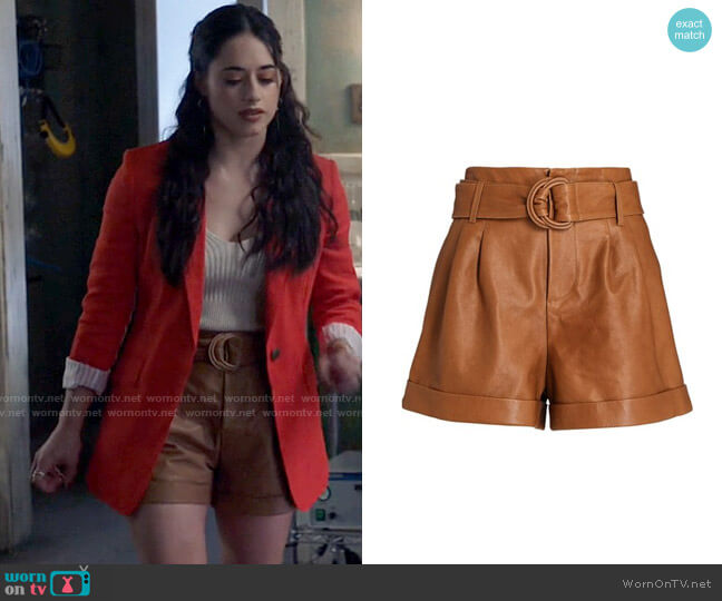 Frame Pleated belted leather shorts worn by Liz Ortecho (Jeanine Mason) on Roswell New Mexico