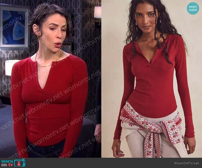 Billie Layering Top by Free People worn by Sarah Horton (Linsey Godfrey) on Days of our Lives