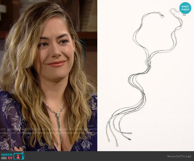 Free People Olivia Bolo Necklace in Silver Combo worn by Hope Logan (Annika Noelle) on The Bold and the Beautiful