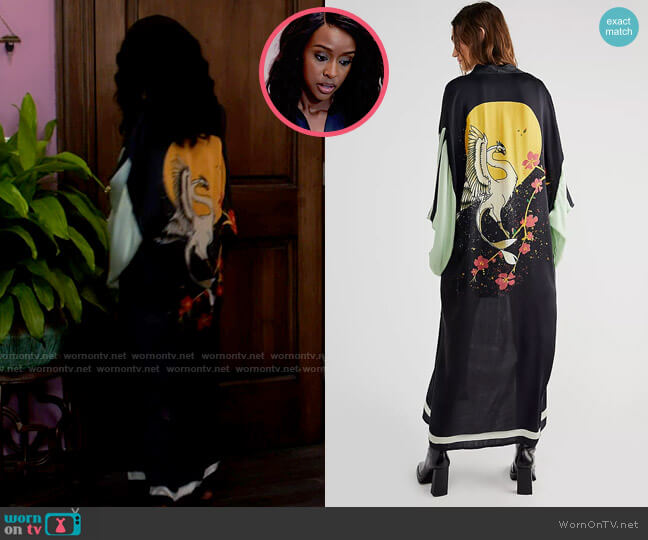 Free People Rising Sun Maxi Kimono worn by Karen Mott (Ebony Obsidian) on Tyler Perrys Sistas
