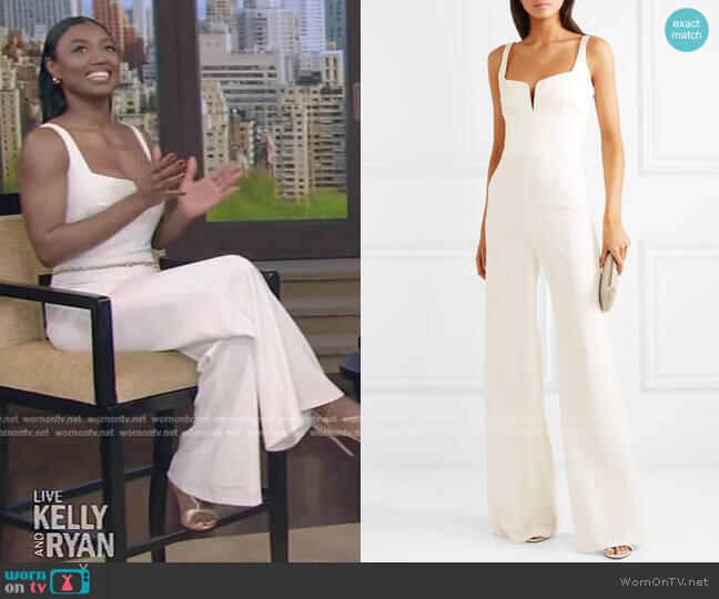 Paneled Crepe Jumpsuit by Galvan worn by Patine Miller on Live with Kelly and Ryan