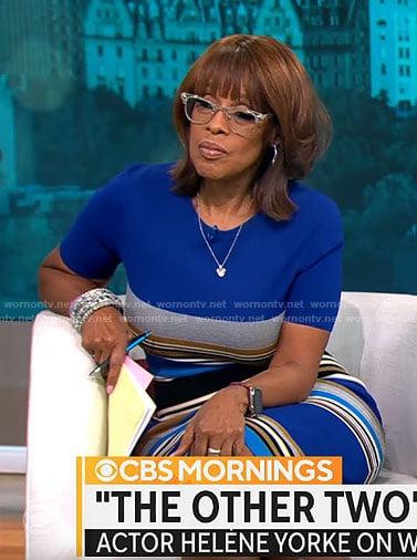 Gayle King's blue striped dress on CBS This Morning