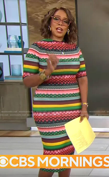 Gayle King’s multicolor stripe dress on CBS Mornings