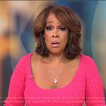 Gayle King’s pink scoop neck rib knit dress on CBS Mornings