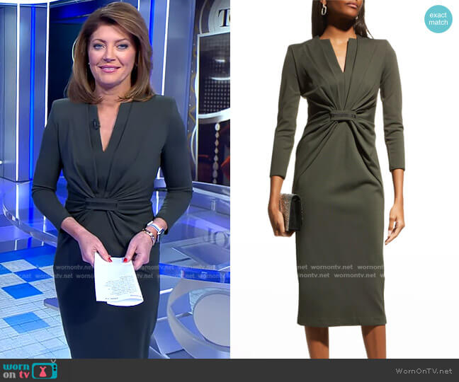Gathered Monili-Tab Jersey Dress by Giorgio Armani worn by Norah O'Donnell  on CBS Evening News