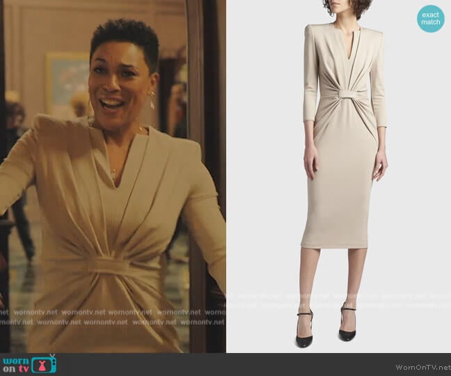 Draped Milano-Stitch Midi Dress by Giorgio Armani worn by Lorraine Swift (April Parker Jones) on Tom Swift