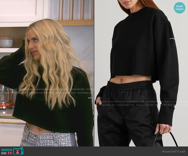 Cropped Embossed Cotton-Jersey Sweatshirt by Givenchy worn by Dorit Kemsley on The Real Housewives of Beverly Hills