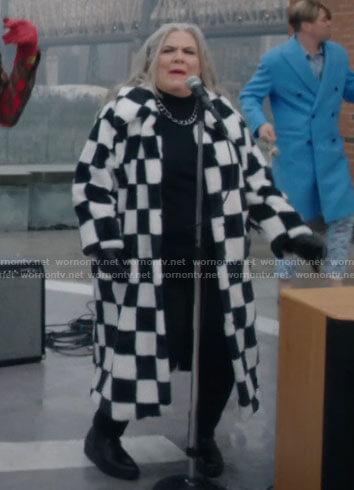 Gloria’s checkerboard coat on Girls5eva