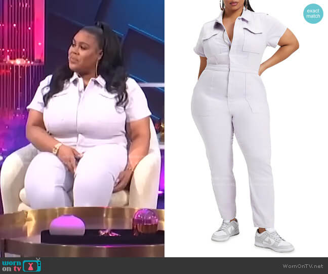 Fit for Success Stretch Cotton Twill Jumpsuit by Good American worn by Nina Parker on E! News