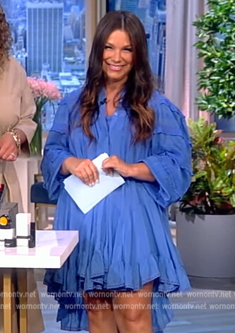 Gretta Monahan’s blue ruffle mini dress on The View