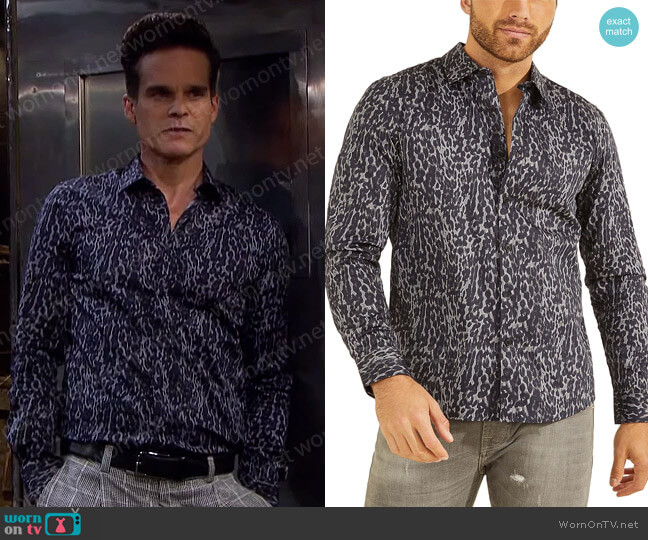 Stretch Wild Animal-Print Shirt by Guess worn by Leo Stark (Greg Rikaart) on Days of our Lives