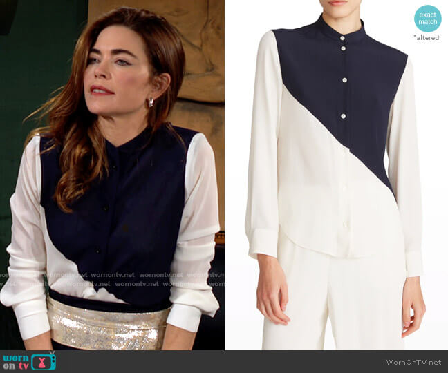 Halston Eden Colorblock Blouse worn by Victoria Newman (Amelia Heinle) on The Young and the Restless