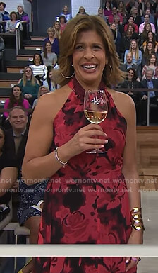 Hoda’s red floral keyhole dress on Today