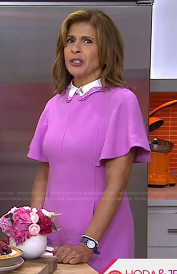 Hoda's pink embroidered collar dress on Today