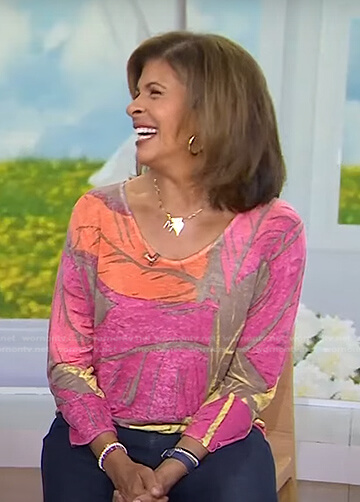 Hoda's pink leaf print top on Today