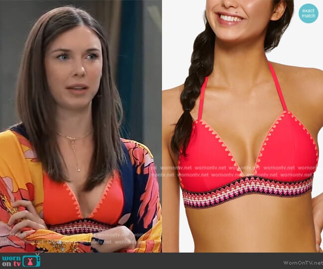 Zig-Zag Zinc Triangle Bikini Top and Bottoms by Hula Honey worn by Willow Tait (Katelyn MacMullen) on General Hospital