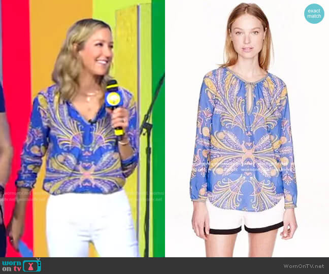 Feather and Paisley Print Blouse by J. Crew worn by Lara Spencer on Good Morning America