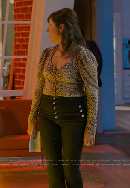 Jackie’s leopard print top and black jeans on I Love That For You