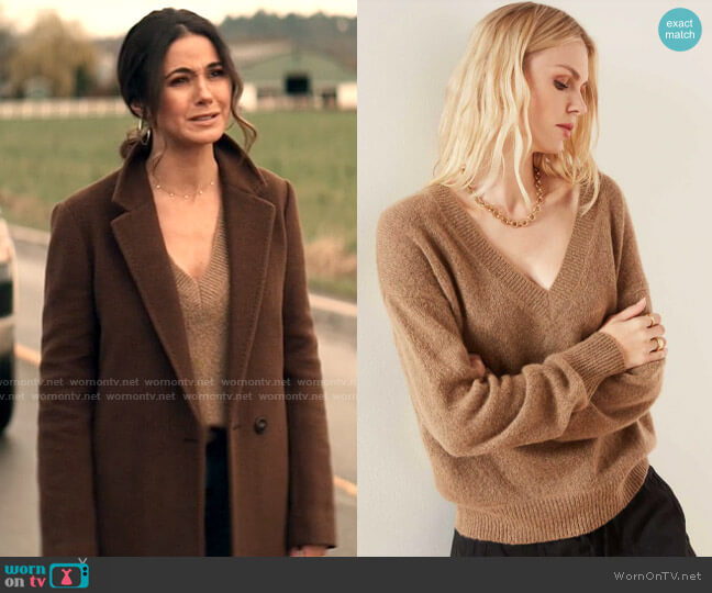 James Perse Lightweight Cashmere V Neck Sweater worn by Lana Lang Cushing (Emmanuelle Chriqui) on Superman and Lois
