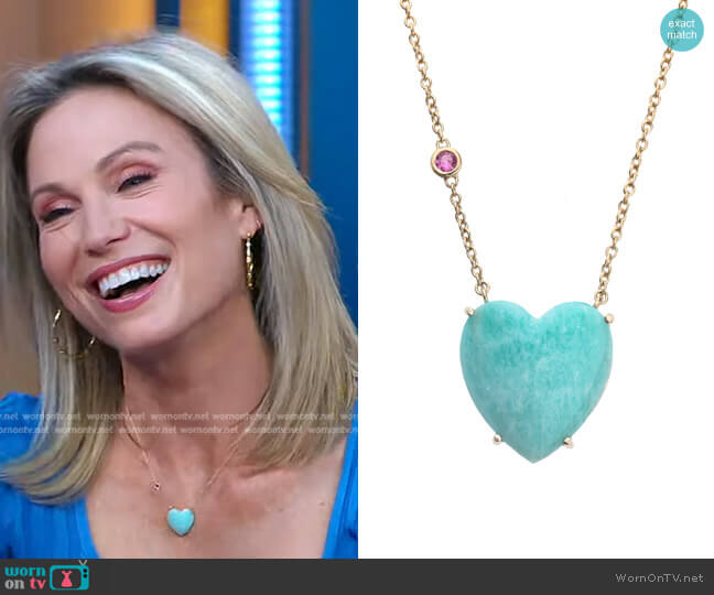 Love Amazonite Heart Necklace by Jane Win worn by Amy Robach on Good Morning America