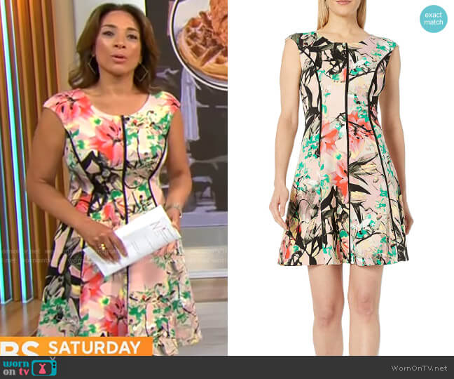Jax  Floral-Print Scuba Fit-and-Flare Dress worn by Michelle Miller  on CBS Mornings