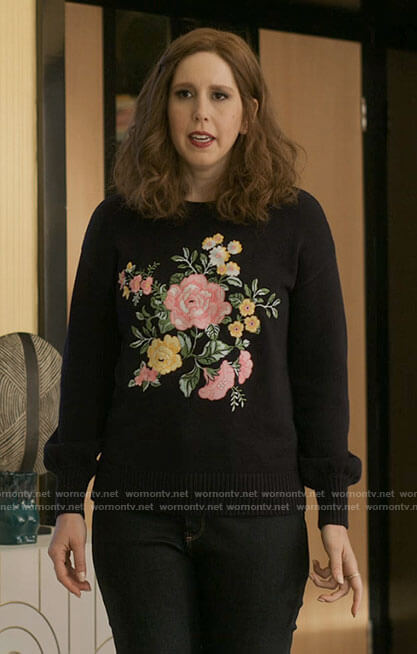 Joanna's black floral sweater on I Love That For You