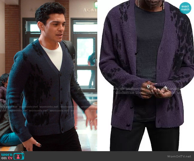 John Varvatos Star USA Alger Regular Fit Cardigan Sweater worn by Rahim (Anthony Keyvan) on Love Victor