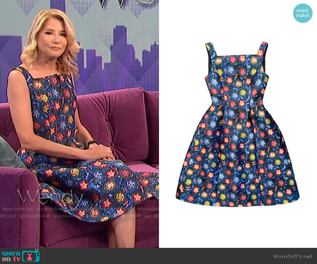 Koi Pond Jacquard Cocktail Dress by Jonathan Cohen worn by Candace Bushnell on The Wendy Williams Show
