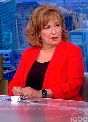 Joy's red roll sleeve blazer on The View