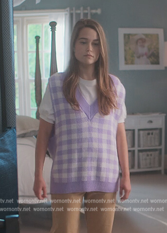 Juliette’s purple lavender check vest on First Kill