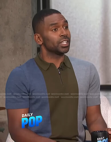 Justin's colorblock polo shirt on E! News Daily Pop