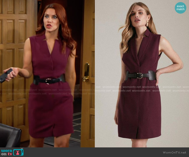 Karen Millen Compact Stretch Notch Neck Belted Short Dress worn by Sally Spectra (Courtney Hope) on The Young and the Restless