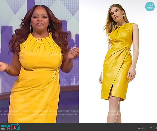 Sherri Shepherd’s yellow leather sleeveless dress on The Wendy Williams Show