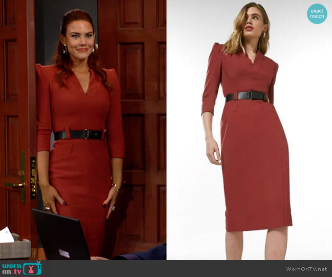 Karen Millen Forever Belted Midi Pencil Dress worn by Sally Spectra (Courtney Hope) on The Young and the Restless